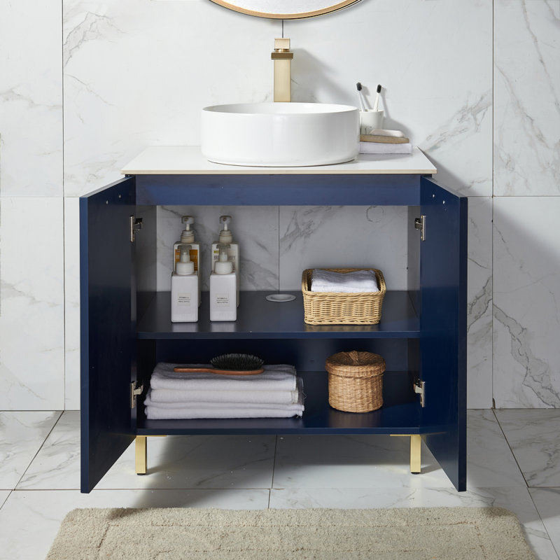 Ebern Designs Leaann 30" Blue Modern 2-Door Free-standing Vessel Sink ...